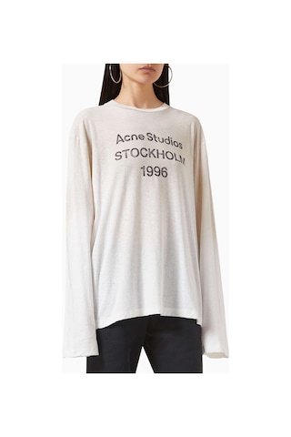 Acne Studios 1996 Logo Baskılı Tişört - Pamuk Karışımı - Oversize Kesim & Yıpranmış Detaylar Beyaz