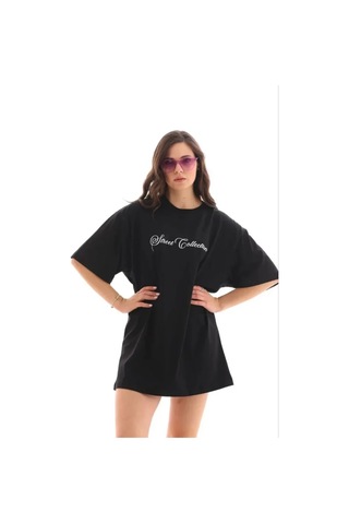 Hazego Baskılı T-shirt Kısa Kol Bisiklet Yaka Regular Rahat Kalıp Günlük Tişört - Siyah