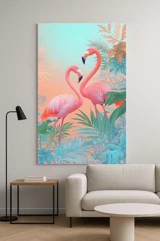 Tropikal Flamingo Desenli Çerçevesiz Cam Tablo Modern Salon Ve Ofis Dekorasyonu