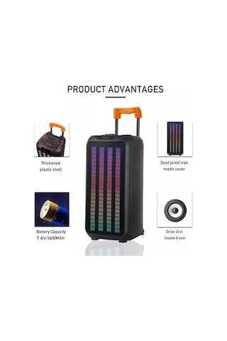 Branco Taşınabilir Büyük Boy Rgb Bluetooth Mikrofonlu Parti Hoparlör Ndr-1098