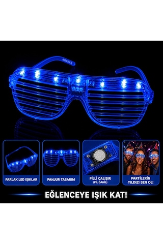 Led Işıklı Panjur Parti Gözlüğü Mavi Renk Shutter Gözlük - Fglt-875741 18