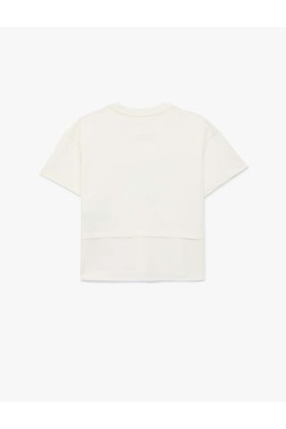 Koton Pullu Payetli Fiyonk Baskılı Ekru Kız Çocuk T-shirt 6skg10060ak Ekru