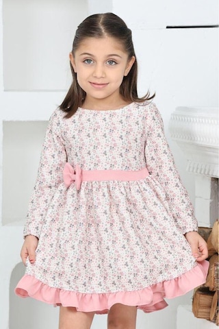 Kız Çocuk Fırfırlı Ve Fiyonklu Elbise 12173 Pembe