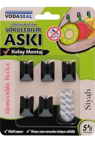 Vodaseal İz Bırakmadan Sökülebilir Küçük Askı - 5 Parça - Siyah Siyah