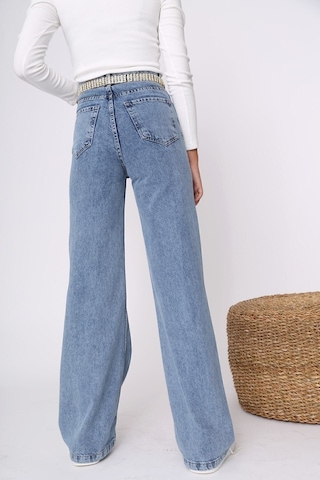 Lavajeans Behc Kadın Orta Mavi Likralı Süper Yüksek Bel Geniş Paça Jean Mavi