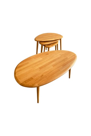 Fawdecor Asimetrik Masif Ahşap Orta Sehpa Ve 3'lü Zigon Açık Meşe