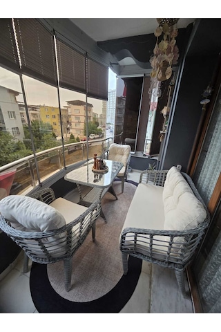 Kartepe Galvaniz Boru 2 1 1 Sehpa 60 90 Rattan Bahçe Balkon Takımı,gri Rattan/krem Kumaş Gri Rattan / Krem Kumaş