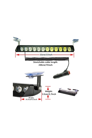 S12 Kumandalı Cam İçi Vantuzlu Polis Çakar Lamba İkaz Lambası 12 Ledli 14 Farklı Mod Kablosuz Kırmızı Beyaz Mavi 3 Renk Çakmaklık Girişli 00 Şüscaroto Aksesuar