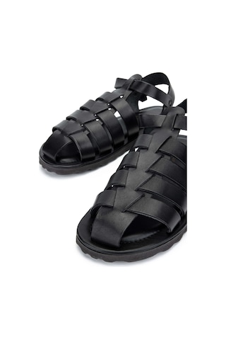 Sandals Factory Erkek Hakiki Deri Siyah Düz Sandalet 741 M5047 Erk Sndlt Y24 Black Siyah