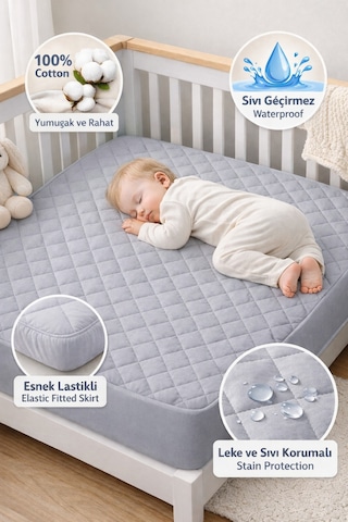 Formeya Pamuk Kapitone Fitted Sıvı Geçirmez Bebek Çocuk Alezi
