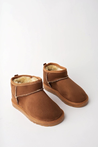 Muggo Snow Garantili Unisex Çocuk Kalın Taban İçi Tüylü Günlük Mini Yarım Bot Taba