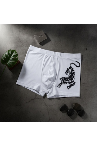 Bonbon Erkek Flok Panter Baskılı Beyaz Renk Boxer Bb2765