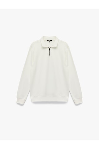 Koton Uzun Kollu Şardonlu Basic Yarım Fermuarlı Sweatshirt Beyaz 6wam70016mk