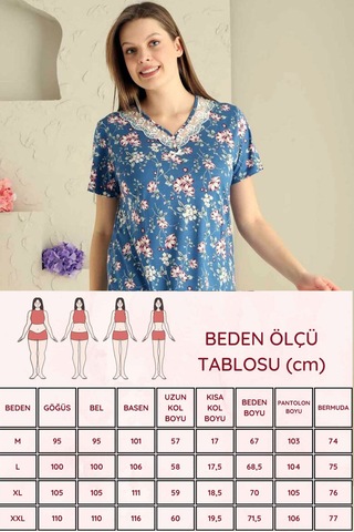 Alimer Kadın İndigo Dantelli V Yaka Bermuda Pijama Takım Edy2708i İndigo