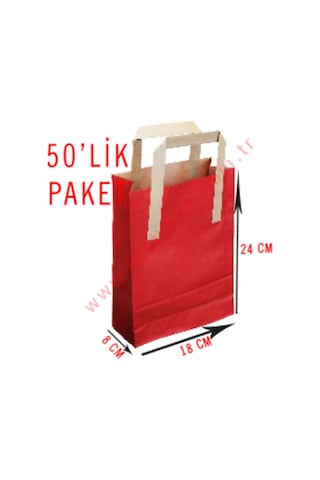 50 Adet 18X24 Cmlik Saplı Renkli Kraft Kağıt Poşet Çanta