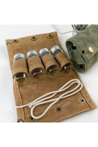 Pazly Kamp Baharat Kutusu Seti - Cam Kavanoz Ve Şişeler Haki Renk Haki