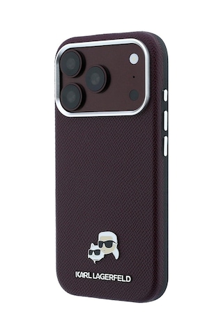 Apple Uyumlu iPhone 18 Pro Kılıf Karl Lagerfeld Lisanslı M-safe Özellikli K&c Heads Metal Logolu Pu Kapak Bordo