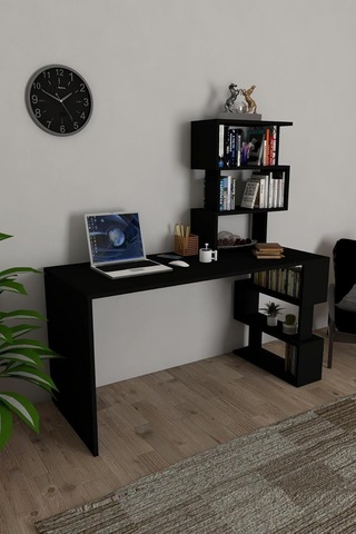 Liman Kitaplıklı Çalışma Masası Siyah Çok Renkli