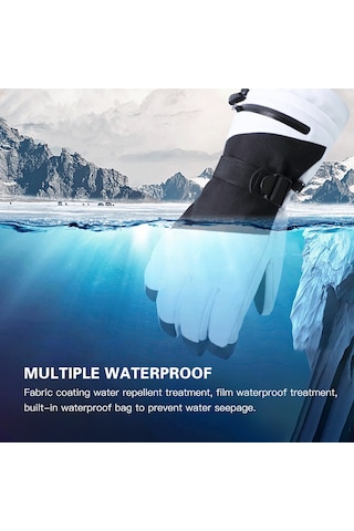 Moveevo Kışlık Beş Parmak Kayak Eldiveni - Su Geçirmez, Dokunmatik Ekran, Polar Astarlı, Bisiklet Ve Outdoor İçin Beyaz