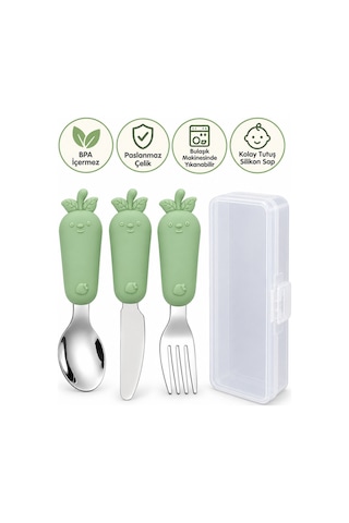 Yeşil Renk Figürlü Premium Çocuk Bpa Free Paslanmaz Çelik Uçlu Çatal-kaşık-bıçak Set 12+ Ay Yeşil Renk Figürlü Premium Çocuk Bpa Free Paslanmaz Çelik Uçlu Çatal-kaşık-bıçak Set 12+ Ay