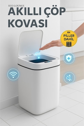 Akıllı Çöp Kovası, Büyük Boy 20 Litre, Uv Işık Ve Sensörlü, Haraket Algılayan, Sessiz Kapak Akıllı Çöp Kovası, Büyük Boy 20 Litre, Uv Işık Ve Sensörlü, Haraket Algılayan, Sessiz Kapak