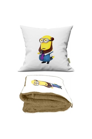 Minyonlar Desenli Opsiyonel Battaniyeli Hediye Yastık 38x38cm Hediye Paketi-Hediye Paketi