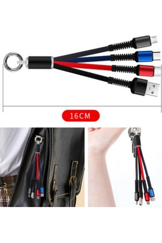 Anahtarlık Çoklu Şarj Kablosu 4 Başlıklı