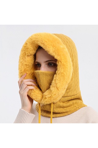Ww Açık Havada Soğuğa Dayanıklı Kayak Şapkası, Yüz Maskesi, Tek Parça Soğuğa Dayanıklı Başlık - Sarı