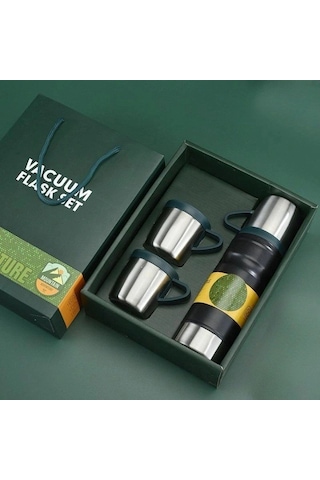 Premium Yolculuk Eşyaları İçecek Kapları Günlük Kullanım 6012 - 3 Bardaklı 680ml Termos Set - Beyaz