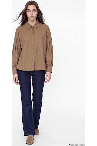 Lcw Modest Kahverengi Loose Fit Pileli Kadın Gömlek