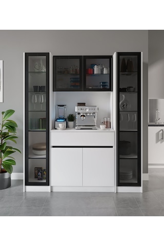 Moon Maxi Kahve Köşesi Komple Mdf Led Aydınlatmalı Mutfak Kahve Dolabı Beyaz