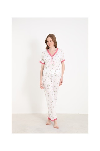 Elitol Raporlu Viskon Kadın Dantelli Pijama Takımı Desenli-6