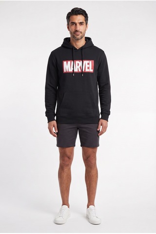 Sup Marvel Logo Baskılı Kapüşonlu Siyah Erkek Sweatshirt 12078