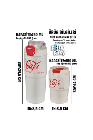 Vagonlife 2'li Çelik Termos-kahve Bardağı Seti 750ml Çift Kullanım Termos//450ml Mug Kahve Bardağı Yeşil