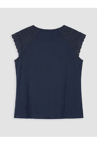 Lcw Grace Lacivert Bisiklet Yaka Nakışlı %100 Pamuklu Bluz