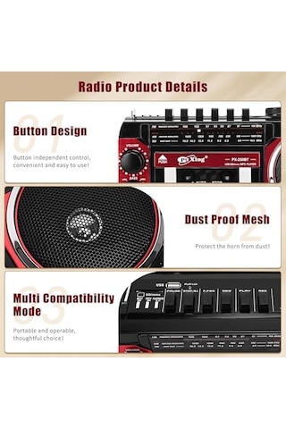 Kaset Çalar, Taşınabilir Kaset Teyp Çalar, Fm/am/sw Frekans Bandı Destekli Kaset Kaydedici, Kaset/bluetooth/kart Girişi/kayıt Özellikli, Pilli/elektrikli Kullanılabilir, Px-250bt Kırmızı