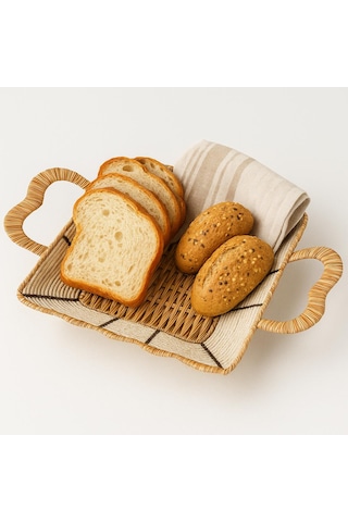 Kare Hasır Ekmek Sepeti-24 Cm X 24 Cm X 7 Cm Beyaz - Kahverengi