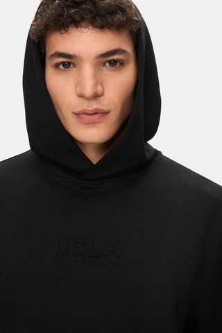 Ucla Wınfrey Siyah Kapüşonlu Gofre Baskı Standard Fit Erkek Sweatshirt Siyah