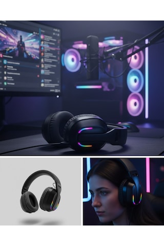 Wireless Oyuncu Kulaklığı Rgb Işıklı Uzun Bataryalı Mikrofonlu Headset Belirtilmemiş