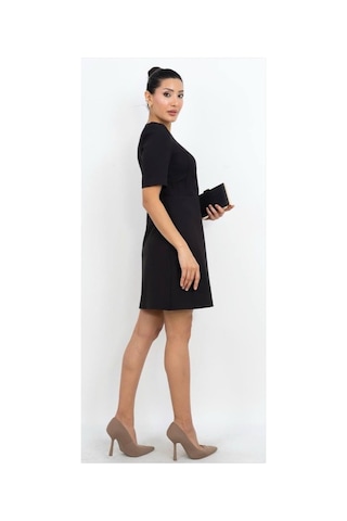 Dorne Moda Premium Gold Düğme Detaylı Mini Elbise - Düğün - Mezuniyet - Ofis Şıklığı Siyah Siyah