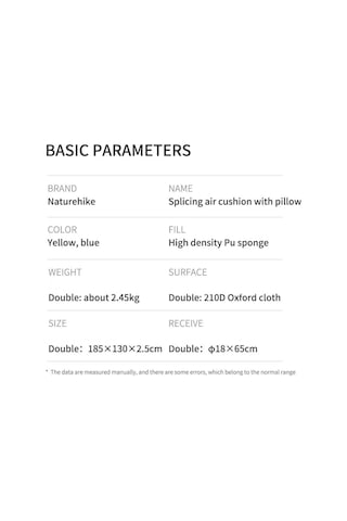 Naturehike Ultralight Çift Kişilik Şişme Kamp Matı 185 130 2.5 Cm Çok Renkli