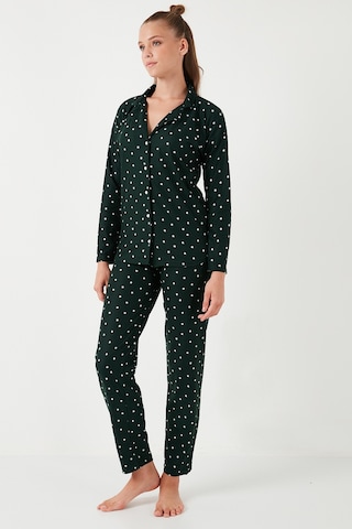 Lela Streç Standart Fit Düğmeli Bayan Pijama Takımı 60956601 Yeşil