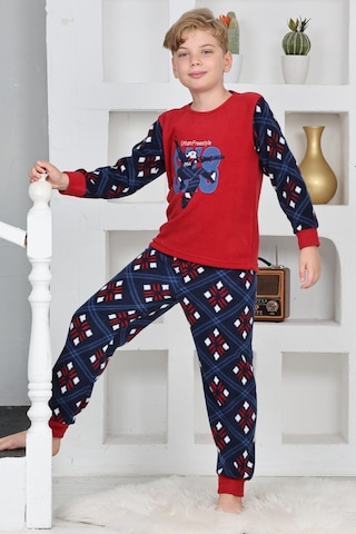 Yeni Sezon Sonbahar/kış Erkek Çocuk Skate 8 Desenli Polar Pijama Takımı 4536-kırmızı Kırmızı