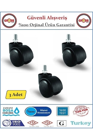 Ofis Koltuk Mobilya Tekerleği - M10 Civatalı Tekerlek - 3 Adet