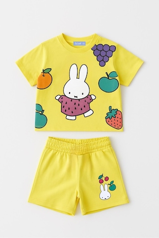 Lolliboomkids Kız Çocuk Çizim Tavşan Fruit Desenli Sarı Renk Altüst Takım Yeni Sezon Sarı