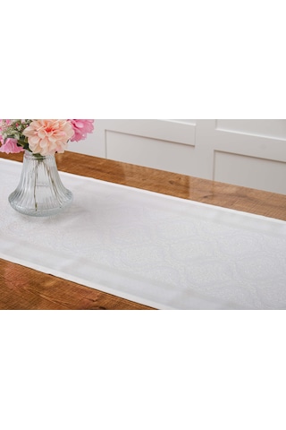 Finezza Roma Jakar Polyester Kumaş Krem Runner 45x150 cm - 1414
