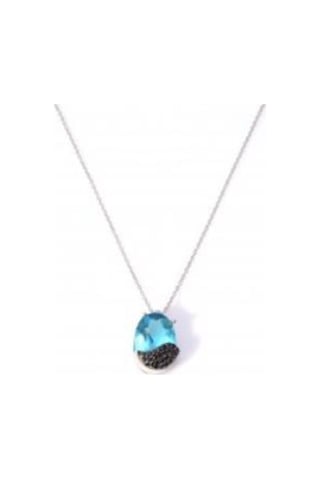 925 Ayar Gümüş Akuamarin Kolye, Beyaz - Siyah Taş 63647718