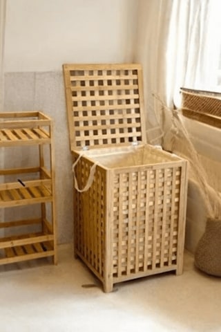 Büro Ev Ofis Dekoru İçin 45x45x62cm Kumaş Hazneli Ahşap Kirli Çamaşır Sepeti Diğer