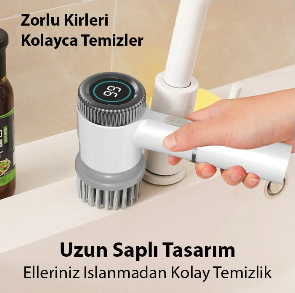 Şarjlı Temizleyici Fırça Yüzey Temizleme Zorlu Kirler İçin Turbo Temizlik 5 Yedek Başlık Dahil