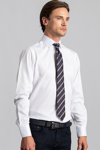 Tudors Modern Slim Fit Düz Saten Erkek Gömlek-22935 Beyaz